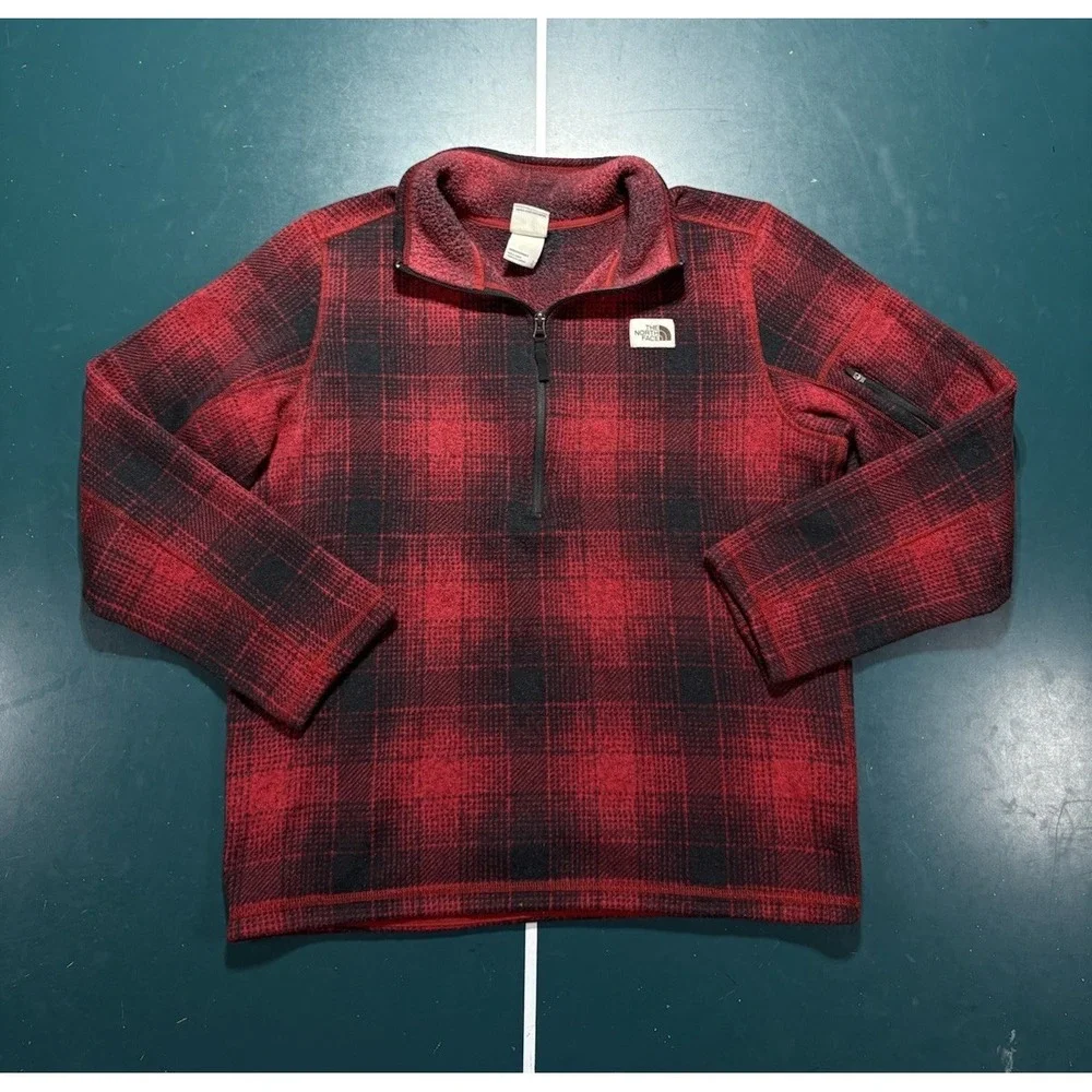 The North Face Gordon Lyons Fleece Pullover Sweater Large Buffalo Plaid 1/4 Zip